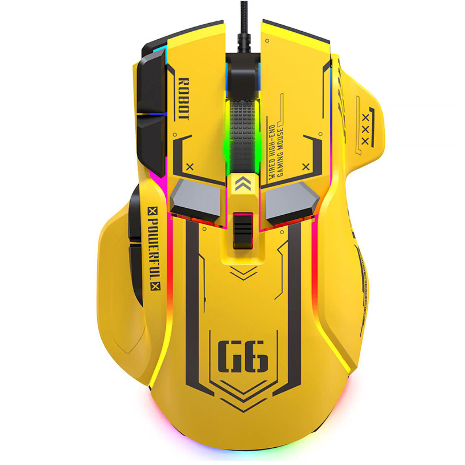 Профессиональная проводная игровая мышь G6 с 10 клавишами, 12800DPI, RGB для киберспорта Bumblebee Желтая